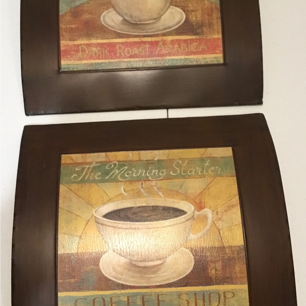 Retro Coffee Theme Metal Art Wall Decor Quality Prints Set Of Two 12"x12"